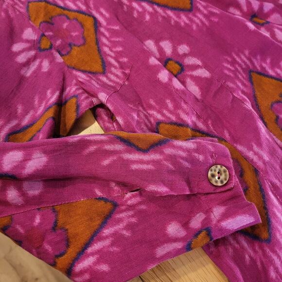 Bitte Kai Rand Batik Dyed Pink Double Breasted Button Blouse 18" Pit 2 PIT Small - Picture 7 of 12